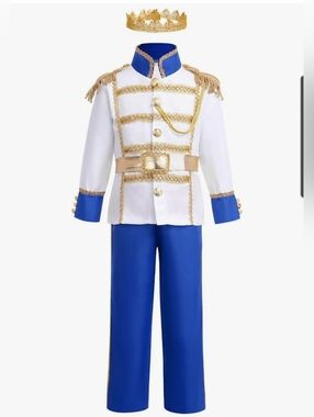 Children's Royal Prince Costume Jacket & Pants Set in White, Blue and Gold
